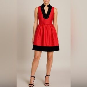 Sail To Sable - Red Sleeveless Velvet & Jewel Trim Dess 8
